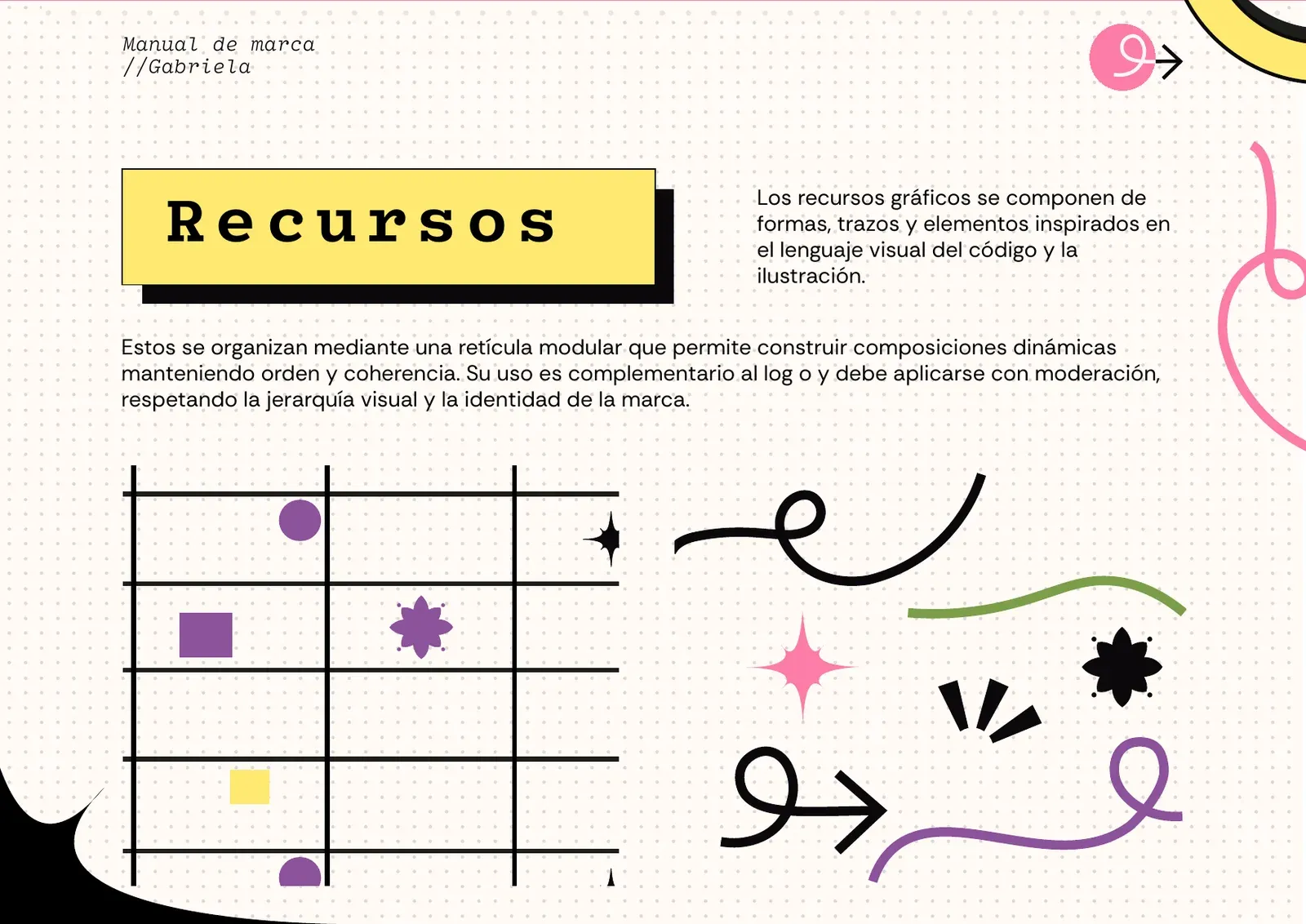Retícula modular, trazos, estrellas y formas inspiradas en el código